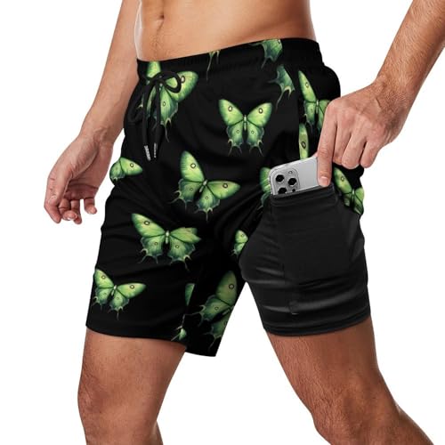 Cute Luna Moth Butterfly Insect Mens Swim Trunks Quick Dry Beach Board Shorts with Pockets2