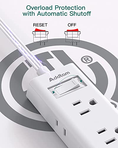 Travel Essentials - Flat Plug Power Bar, Addtam 5 ft Ultra Flat Extension Cord with 6 Outlets Extender, Multi Plug Outlet with No Surge Protector for Cruise Ship, Dorm Room, Home a image 6