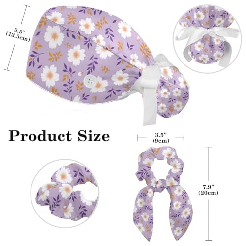 Image of Butterfly Scrub Cap Women with Ponytail & Buttons Adjustable Surgical Nurse Hat with Cotton Sweatband for Long Hair