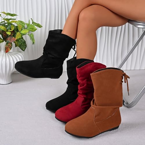 Bottines à lacets antidérapante avec talon compensé bottes légères pour automne hiver - 2