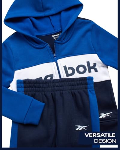 Reebok Toddler Boys Tracksuit - 2 Piece Cozy Soft Fleece Toddler Zip Up Hoodie Sweatshirt and Boys Jogger Pants Outfit3