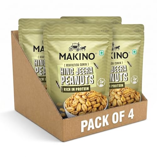 Image of Makino Hing Jeera Roasted Peanuts Pack of 4 (140gm) Each | Roasted Peanut Snacks | Delicious Party Snacks Earthy Indian Flavors | Authentic Desi Taste Crunchy Peanuts | Perfect for Gatherings & Celebrations |