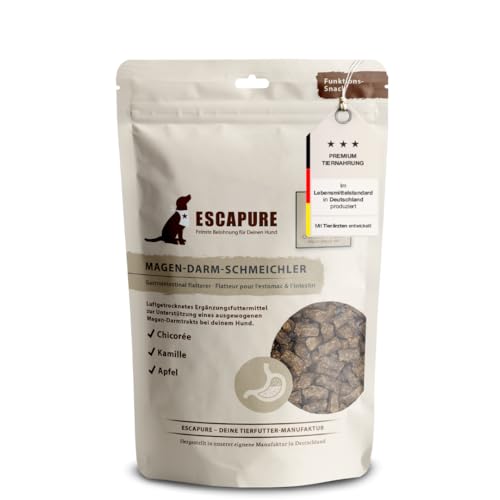 ESCAPURE Magen Darm Schmeichler - Natürlicher Hähnchenfleisch Snack mit Kamille & Apfel für Hunde – Premium Protein Leckerli für eine gesunde Darmflora - Beruhigt den Magen Darm Trakt (150g)
