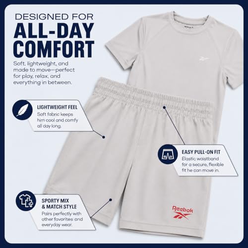 Image of Reebok Boys Athletic Shorts Set - 2 Piece Summer Clothes Outfit with Graphic Tee and Boys Basketball Shorts for Active Kids