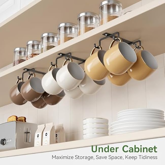 ECROCY Metal Mug Hooks Under Cabinet 3 Pack