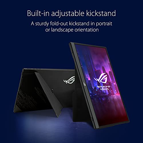 ROG Strix XG16AHP Portable Gaming Monitor 15.6" FHD 144Hz IPS NVIDIA G-SYNC compatibile, fold-out kickstand, USB Type-C, microHDMI, embedded ESS amplifier,ROG Tripod e sleeve - Monitor - Immagine 2