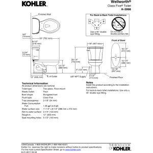Kohler-KOH3998-0-128-GPF-Two-Piece-Elongated-Toilet-with-12-Rough-In-from-the-Wellworth-Collection-White Kohler KOH3998 0 128 GPF Two Piece Elongated Toilet with 12 Rough In from the Wellworth Collection White