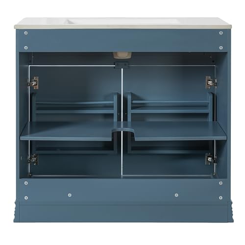 Virubi 36 Inch Bathroom Vanity with Ceramic Sink, Bathroom Storage Cabinet with 2 Doors and Adjustable Shelf, Solid Wood Frame, Easy Assembly - Thumbnail 6