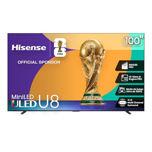 Opiniones de hisense pantallas que puedes comprar esta semana. 47 Hisense Television U8QG(Modelo 2025) Pantalla 100 Pulgadas,Mini-LED Pro Smart Google TV UHD 4K,Control Remoto por Voz con Alexa,Modo de Juego Ultra de 165 Hz,Hi-View AI Engine Pro