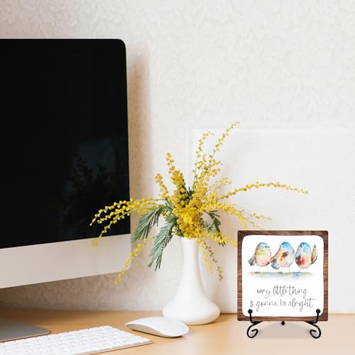 4\" Inspirational Wood Decor Every Little Thing Is Gonna Be Alright Wooden Plaque Signs With 1 Metal Support Rustic Motivational Desk Décor For Home Office Bedroom Table Décor And Accessories - A01 - Thumbnail 4