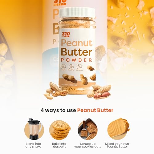 310 Nutrition High Protein Peanut Butter Powder - 100% Peanut Powder - Low Fat, Low Calorie, Sugar-free, Low Sodium, Gluten-Free, Vegan - Ideal for Keto Snacks, Shakes & Recipes - 6.5oz (184g)