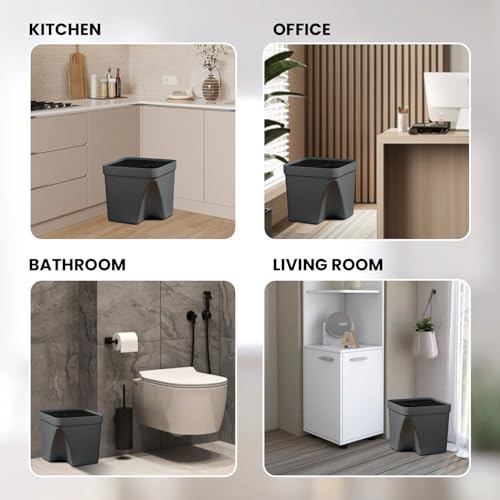 Image of JD FRESH 1 Pcs 10L Dustbin with Lid for Kitchen, Bedroom, Bathroom | Plastic Garbage Bin for Wet & Dry Waste, Food, Biomedical Waste | Multipurpose Trash Can for Home, Office Commercial Use - Grey