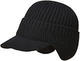 Rayson Gorra de Invierno Hombre Mujer Cálido Punto de Sombrero con Orejeras Visera Unisexo Gorras con Forro para al Aire Libre(Negro)