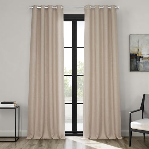 Image of HPD Half Price Drapes - Grommet Faux Linen Curtains for Living Room (1 Panel) - 50W X 108L - Textured Room Darkening Curtains for Bedroom 108 Inches Long - Drapes for Home Decor, Thatched Tan