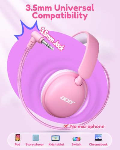 Image of Acer OHW355 Kids Headphones with Cord for School,Over Ear Wired Headphones