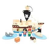 Blue Panda Wooden Pirate Ship for Kids...