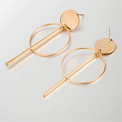 Double Circle Hoop Earrings Geometric Round Disc Sequins Circle Bar Stick Dangle Earrings For Women Girls Fashion Jewelry(Gold) #TOP4