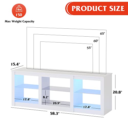 Wlive Tv Stand With Led Lights For Tvs Up To 65 Inch, Entertainment Center With Glass Shelves, Modern Tv Stand For Living Room, Entertainment Console With Storage, White #TOP2