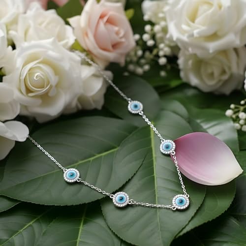 Image of Parasmoni Silver Blue Evil Eye Pendant Necklace for Women | Protective Charm Jewelry