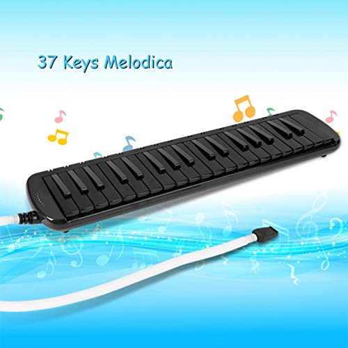 Key Mouth Piano Melodica 37 Key Blowpipe Mouthpiece Mini Air Piano Keyboard Wind Melodica Tube Musical Note Sticker Musical Instrument Suitable for Beginner Practice (Black) - Image 7