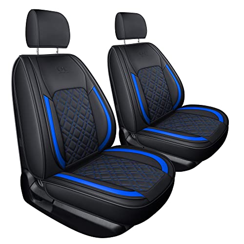 Image of LUCKYMAN CLUB F150 Front-only Seat Covers J03-Q3 with Waterproof Faux Leather, Fit 2015-2025 Ford F150 and 2017-2025 F250 F350 F450 (Front only, Black-Blue)