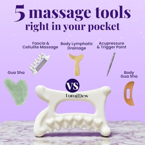 LumiDew Ceramic Guasha Tool for Face & Body - Lymphatic Drainage Massager, Face Sculpting Tool, Jawline Shaper & Double Chin Reducer - Self Care Gifts - 1