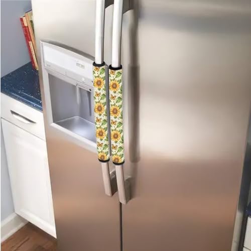 Image of Fridge Microwave Door Handle Covers Set of 6 Electric Appliance Door Handles Protective Refrigerator Microwave Door Cloth Protector Kitchen Decor, Retro Butterfly Sunflower