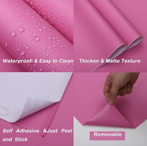 Image of DEEMUS Pink Matte Peel & Stick Self Adhesive Waterproof Sticker for Living Room, Bedroom Office,Almirah, Floor, Tabletop, Wall, Fridge,& Renovation Projects (2 x 25 Feet)