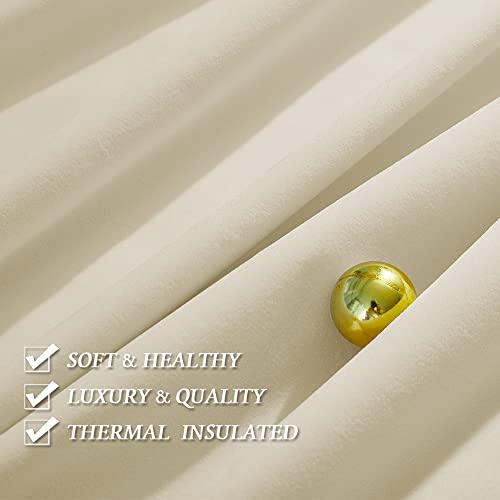 Image of RYB HOME Velvet Curtains 90 inches - Beige Plush Soft Window Curtain Panels Light Reducing Minimalist Modern Home Decor for Bedroom Kids Room Office, W52 x L90, 2 Panels Set | Thermal Insulated, Privacy, Sunlight UV Heat Blocking, Luxurious Decor, Dining Room Nursery, Rod Pocket, W52 x L90, 2 Panels