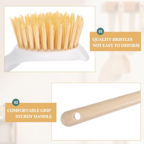 Image of Patelai 20 Pack Kitchen Dish Brush with Wooden Handle Scrub Brush Built in Scraper 9.3'' Tough Bristles Medium Handle Dish Scrubber for Pans Kitchen Sink Cleaning Dishwashing