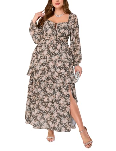 Image of EYWOL Plus Size Long Sleeve Floral Tiered Semi Formal Wedding Guest Dress