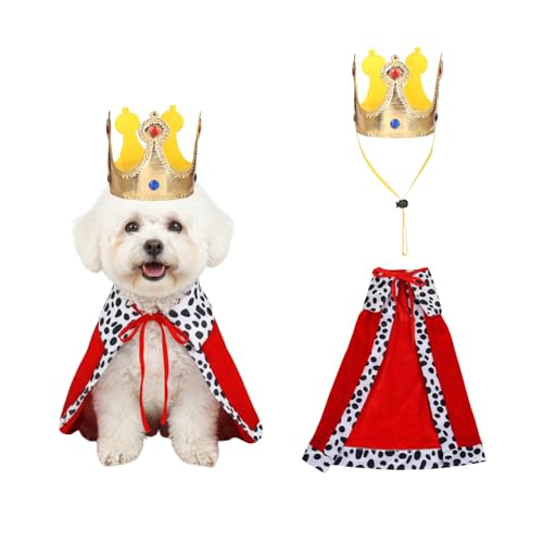 Dog King Costume Dog Halloween Costume Funny Pet King Cloak and Crown Set Pet Prince Costumes Cosplay for Halloween Christmas Cape Prince Birthday Dress Outfit for Small Dogs Pets (Small)