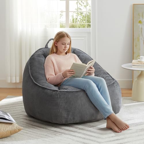 HUGHEAVEN Large Bean Bag Chairs for Kids,Bean Bag Chairs for Kids 8-12,Comfy Bean Bag Sofa with Back Support,Big Bean Bag Couch & Chair for Bedroom, Floor Sofa for Relaxing and Reading,Grey