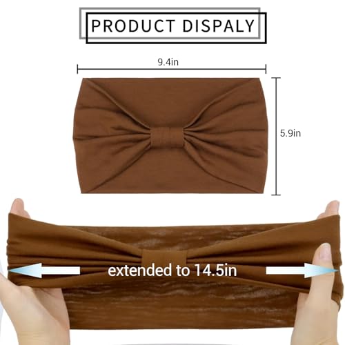 Image of AWUMBUK Wide Headbands for Women Knotted No Slip Head Bands Soft Turban Headband Hair Accessories Boho African Solid Color Head Wraps for Women Yoga Workout Pack of 6(Classic)