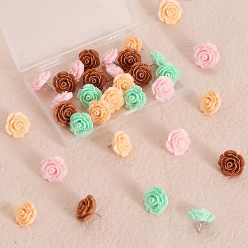 Punaises décoratives en forme de rose verte et marron pour tableau de notes x30