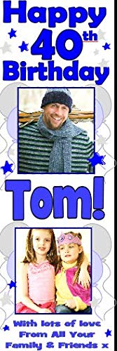 Personalised Blue Silver Banners Large 6ft with Name Age and Photo option 18th 21st 30th 40th 50th 60th 70th 80th Men Boys