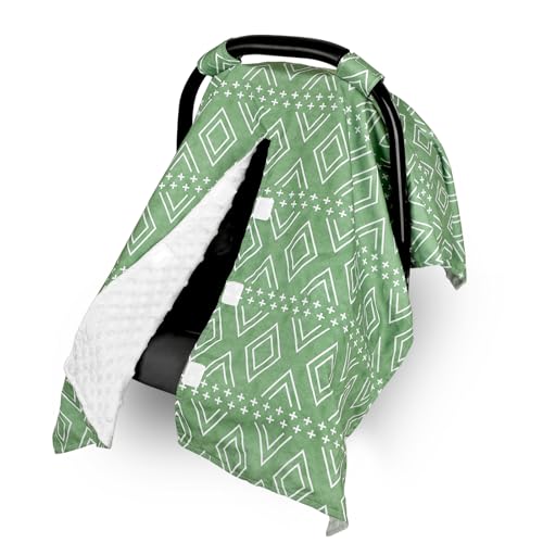 Image of TANOFAR Baby Carseat Canopy, Peekaboo Opening Car Seat Canopy for Babies, Soft and Breathable Infant Carrier Canopy, Multi-use Baby Carrier, Stroller, Nursing Cover, Minky Blanket, Green
