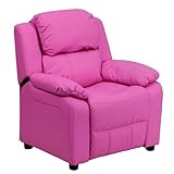 Flash Furniture BT-7985-KID-HOT-PINK-GG Deluxe Heavily Padded Contemporary Hot Pink Vinyl Kids Recliner with Storage Arms
