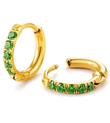 CZ Small Huggie Hoop Earrings 8MM, 14K Gold Plated Cartilage