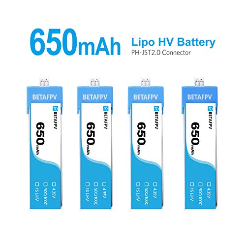BETAFPV 4pcs 650mAh 1S Battery 4.35V LiPo HV Battery JST 2.0 PowerWhoop Connector for Beta75s Inductrix FPV Plus Micro FPV Drone