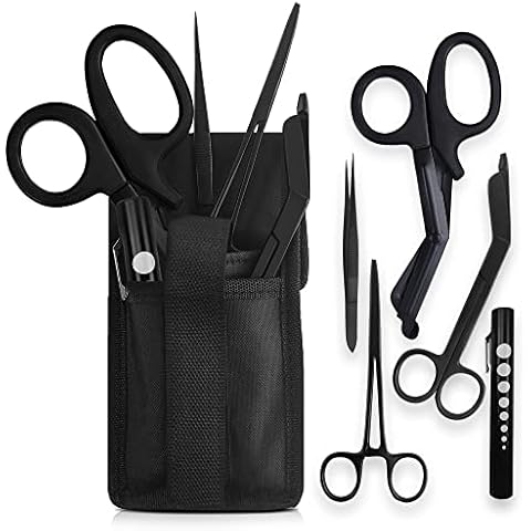 EMS XTRM Quick Response EMT Tactical Medical Tool Kit - Adjustable Belt Pouch, EMT Shears, Bandage Scissor, Forceps, Hemostat, and Pupil Light Cover