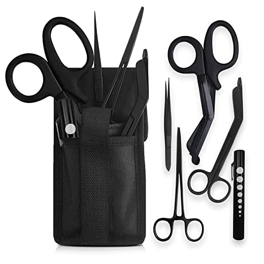 EMS XTRM Quick Response EMT Tactical Medical Tool Kit - Adjustable Belt Pouch, EMT Shears, Bandage Scissor, Forceps, Hemostat, and Pupil Light