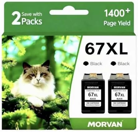 MORVAN Remanufactured 67XL Ink Cartridge Replacement for HP 67XL Black 2-Pack,High Yield,Compatible with DeskJet 2755e 2700 2752 2855e 2800 2742e 4155e 4255e 4100 Envy 6055 6055e 6455e Printer image 2