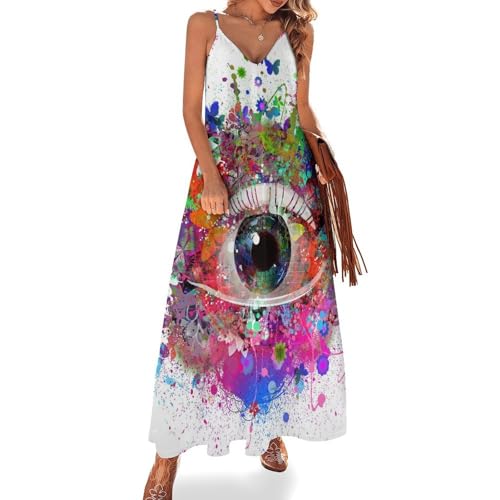Robe longue oeil coloré sans manches pour votre été à la plage