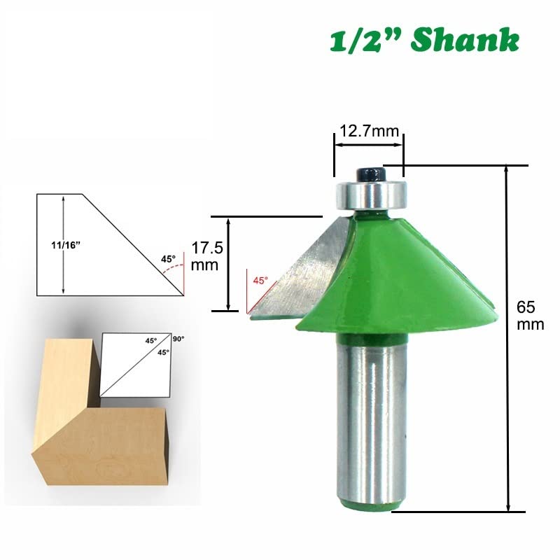 Set di Frese for Smusso 5 Pezzi con Codolo 1/2 11.25 15 22. 30 for La Lavorazione del Legno da 45 Gradi(12.7mm Shank)