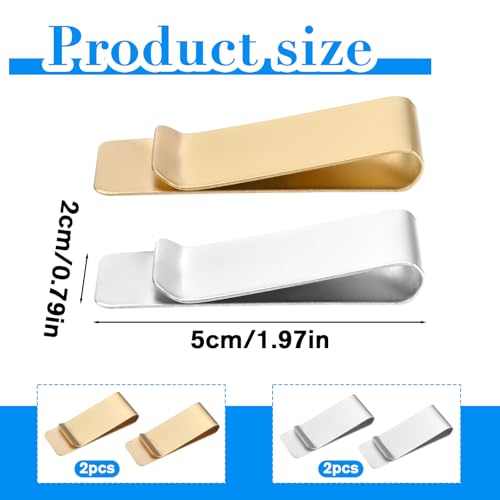 Small Money Clip 4 Pcs Men's Money Clips Slim Money Clips Metal Money Clips Stainless Steel Credit Business Card Holder Pocket Cash Wallet Money Clip, 2 Inch, Gold + Silver2