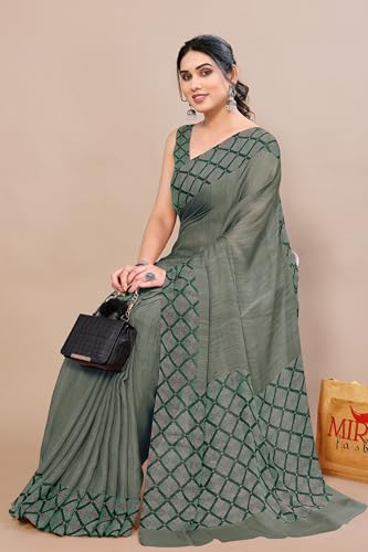Image of MIRCHI FASHION Women Saree Ethnic Motif Print Chiffon | Breathable Lightweight Plain Weave Sari for Office and Daily Use (Available in 20 Designs)