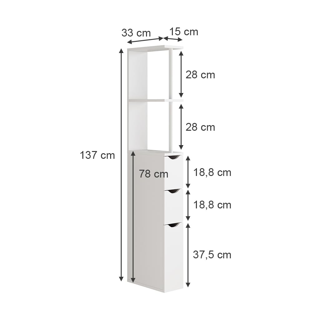 Vicco Badschrank Vera, Weiß, 15 x 137 cm