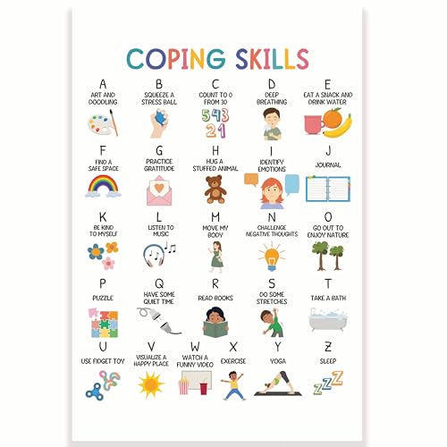 Printlabz Poster con lettere dell'alfabeto Coping Skills, terapista, consulente, consulenza, ufficio, salute mentale, 30,5 x 45,7 cm, decorazione per aule scolastiche, decorazione per il rientro a