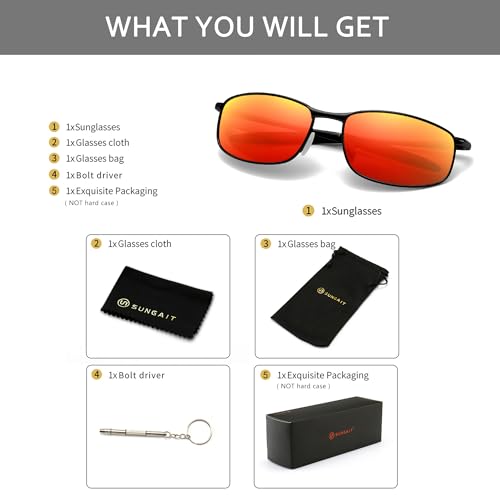 Image of SUNGAIT Mens Narrow Polarized Sunglasses Metal Frame Small Rectangle Retro Durable UV400 Protection